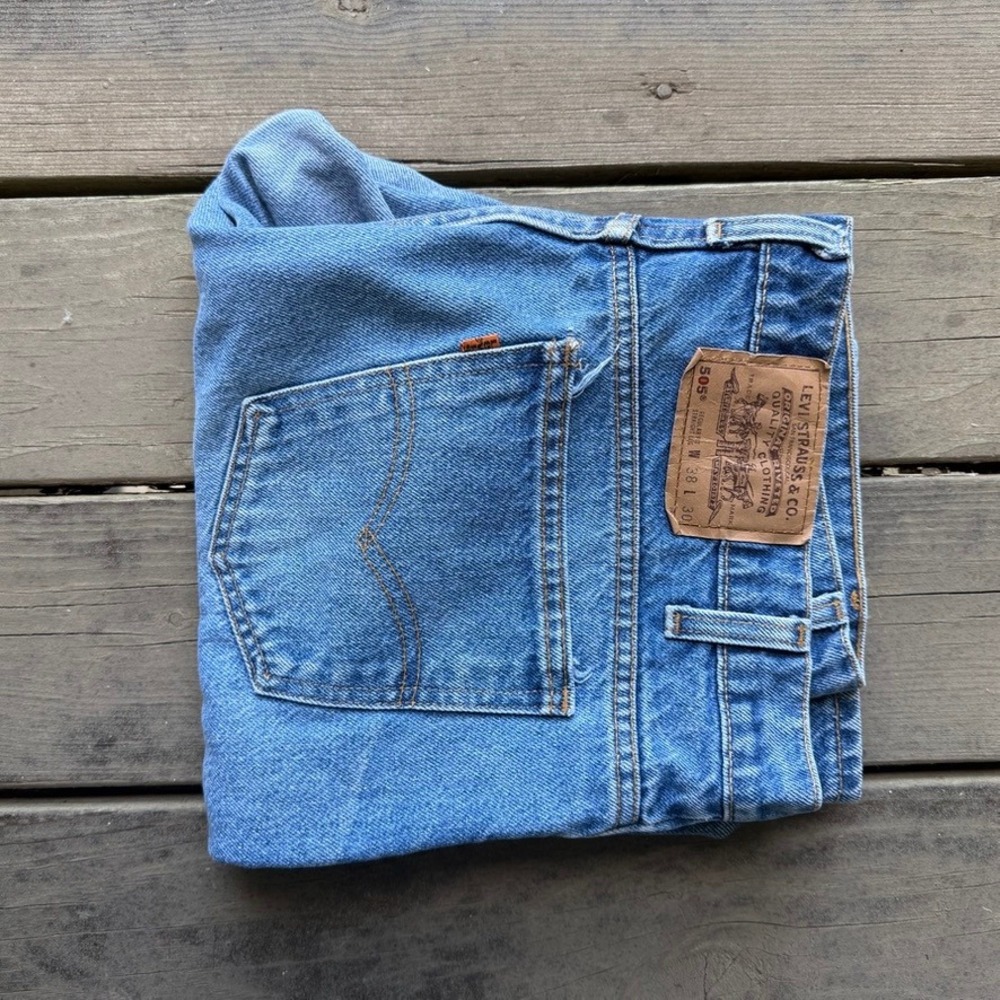 Levi's 505 Regular Fit Straight Leg Jeans Orange Tab Denim Made in USA 38x29